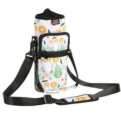 Imagen de Nuovoware Bolsillo de Botella Agua Portátil Neopreno 710ml, con Correa Hombro Anticaídas, Funda Impermeable Protectora para Viaje al Aire Libre Camomila