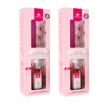 Imagen de CRISTALINAS. Ambientador Mikado Clásico. Difusor con Varillas de ratán. Formula sin Alcohol. Máxima duración, más 16 semanas. 180ml Capacidad. Aroma Cerezo en Flor (2x180ml)