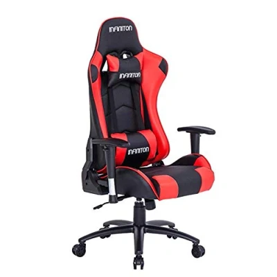 Imagen de Silla Gaming INFINITON GSEAT (Silla con Reposacabezas y Cojín Lumbar, Cuero Sintético, Ergonomica, Ideal para Jugadores) (Rojo)