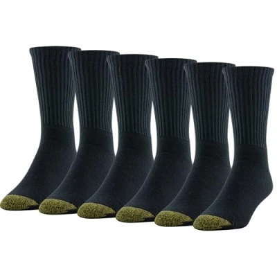 Imagen de GOLDTOE Calcetines deportivos de mezcla algodón para hombre, 6 pares, Negro , Large