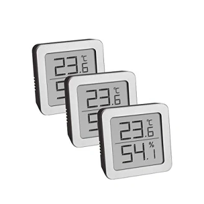 Imagen de TFA Dostmann Juego de 3 higrómetros digitales interiores 95.2019.54 para medir la humedad y temperatura, con soporte magnético flexible, 90 x 70 115 mm, color negro plateado