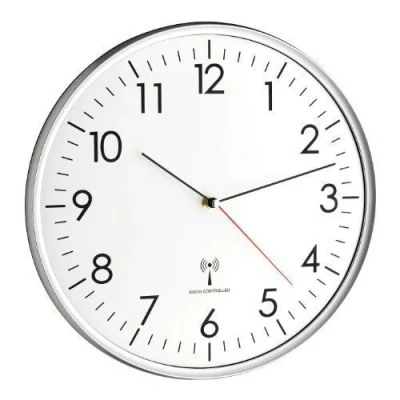 Imagen de TFA Dostmann reloj de pared analógico inalámbrico, alta precisión, radio, blanco/plateado, 60.3514, adecuado para cocina, sala estar, oficina o área entrada, 330 x 50 mm