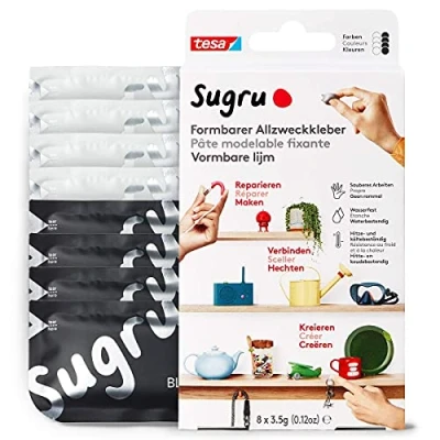 Imagen de Sugru by tesa Pegamento Moldeable Multiusos Masilla Adhesiva Versátil Para Decorar, Pegar, Reparar y Hacer Creaciones de Bricolaje Paquete 8 x 3.5 g Negro Blanco