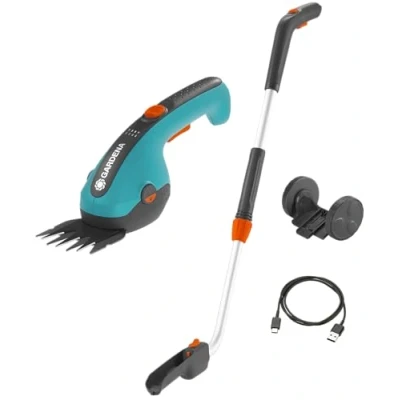 Imagen de Gardena Set de Tijeras cortacésped a batería ClassicCut Li: para Bordes, Ancho Corte 8 cm, Mango telescópico y Ruedas, indicador batería, Cuchillas extraíbles (9886 20)