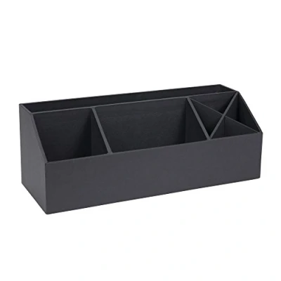 Imagen de Bigso Box of Sweden Caja dividida en 4 compartimentos Bandeja clasificadora para notas, clips, bolis, etc. Organizador de escritorio tablero fibras y papel con aspecto lino gris oscuro