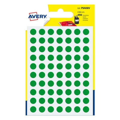Imagen de Avery España PSA08V Bolsas de gomets, color Verde, medida 8 mm, total 490 gomets