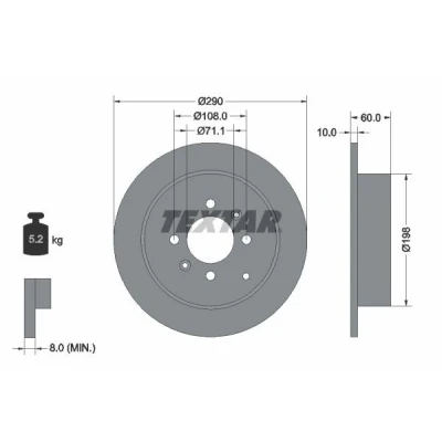 Imagen de TEXTAR PRO 92080703 Disco de freno 290 10 04/07 108 macizo revestido sin perno sujeción rueda, buje rueda PEUGEOT: 406 Coupé, Berlina