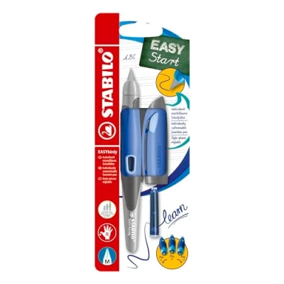 Imagen de STABILO Pluma estilográfica ergonómica para escuela, EASYbirdy, punta M, diestros, azul/azul claro + herramienta cambio de plumas