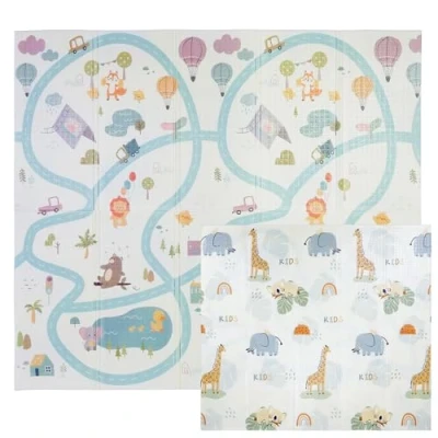Imagen de CCLIFE Alfombra Bebé Acolchada Plegable Reversible 196x176x1 cm, Tapete de Actividades Gateo XPE para Suelo Infantil, Colchoneta Niños y Niñas
