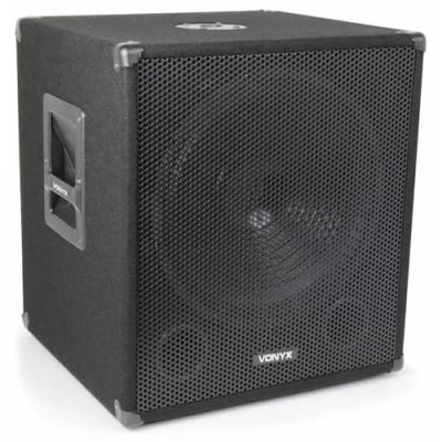 Imagen de Vonyx SMW15 subwoofer pasivo de 600W 15 Pulgadas, Filtro Graves Integrado, sin resonancia, para DJ Asas Transporte y Esquinas Protectoras