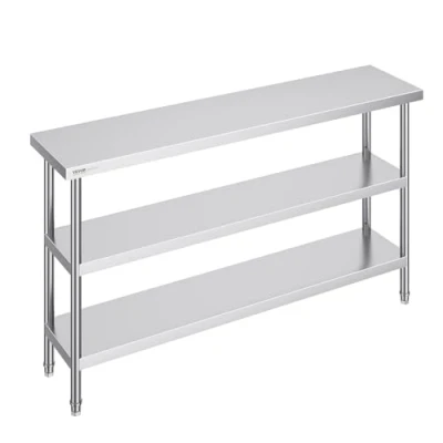 Imagen de VEVOR Mesa de Preparación Alimentos 356x1524x864 mm Trabajo Cocina Comercial Acero Inoxidable con 2 Estantes Inferiores Ajustables para Parrilla, Cocina, Hogar