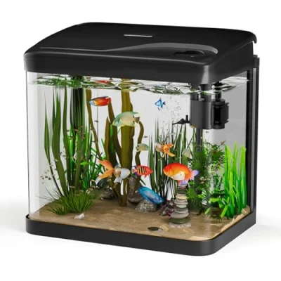 Imagen de Vankarr 15L Acuario de Cristal Acuarios y Peceras Completas,con Sistema Filtrado Integrado e Iluminación LED (3 Modos Color a Elegir),Acuarios Iniciación, Negro