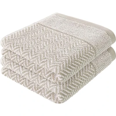 Imagen de herzbach home Juego de toallas mano 100% algodón estampado (gris arena/blanco, 2 50 x 100 cm)