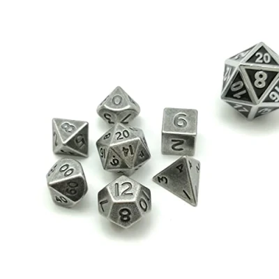 Imagen de Bescon 10MM Mini Solid Metal Dice Set Old Nickle, Ancient Metallic Polyhedral D&amp;D RPG Miniature 7 Sets