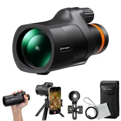 Imagen de K&amp;F Concept 12 * 50 Telescopio Monocular, HD BAK4, Monocular Portátil con Interfaz Arca, Clip para Móvil y Soporte Trípode, Ocular Observación de Aves, Caza, Viajes, Conciertos