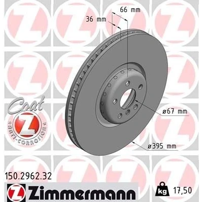 Imagen de ZIMMERMANN 150.2962.32 disco de freno 395 36 6/5 5 112 ventilación interna, dos piezas revestido altamente carbonizado BMW: 7, X5