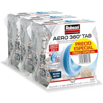 Imagen de Rubson AERO 360º Set de tabletas recambio olor neutro, absorbe humedad y neutraliza malos olores, recambios para deshumidificador recargable, 3 450 g