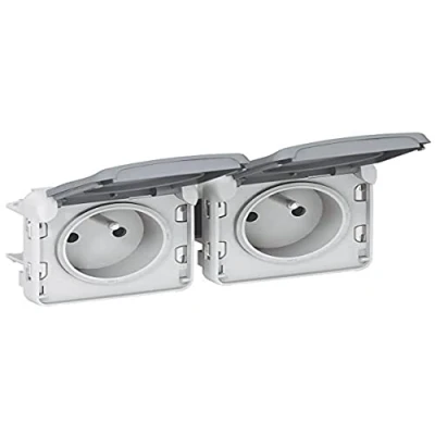 Imagen de Legrand 069562 Plexo Toma de corriente doble impermeable (2 pines + T, precableados horizontal, IP55, 16 A, 250 V), color gris