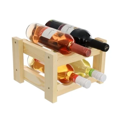 Imagen de GoodFreshDecor Botellero Vino Organizador De Botellas Capacidad 4 Madera Pino Estantería Estabile 26 x 24 17,5 cm Color Natural