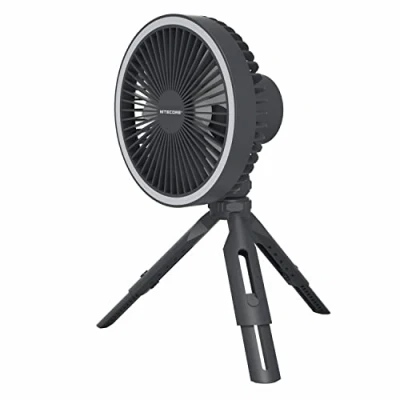 Imagen de Nitecore NEF10 Ventilador eléctrico portátil multifunción con anillo luminoso LED, trípode de cabeza esférica flexible, motor sin escobillas 10000mAh (gris)
