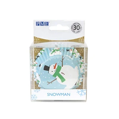 Imagen de PME BC803 Navidad Cápsulas para Cupcakes Forradas de Aluminio Muñeco Nieve (Set 30), Papel, Blanco