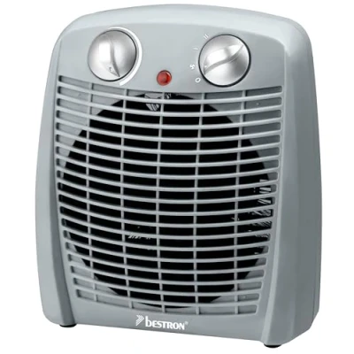 Imagen de Bestron Calefactor, Termoventilador con 2 niveles de potencia, incl. protección antivuelco y contra sobrecalentamiento, para habitaciones hasta 20 m², 2000 vatios, color: Gris