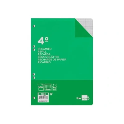 Imagen de RECAMBIO LIDERPAPEL CUARTO 100 HOJAS 60G/M2 CUADRO 8MM CON MARGEN 6 TALADROS