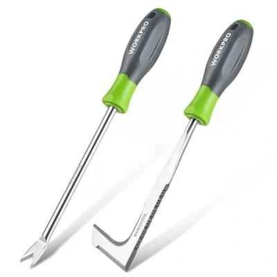Imagen de WORKPRO Herramientas de Deshierbe 2 Piezas, Extractor y Horquilla para Malas Hierbas Grietas, Desherbador Manual Filo Dentado, Azadillas Jardinería