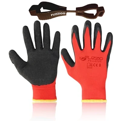 Imagen de FUZZIO 24 pares de guantes trabajo látex para jardín, M 8, color rojo