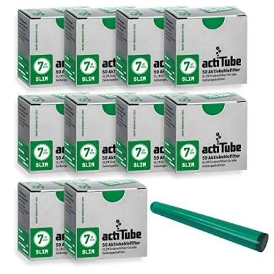 Imagen de actiTube Juego de filtros carbón activo Slim Kogu, 7,1 mm, incluye un saverette, 10x50 (500)