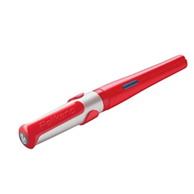 Imagen de Pelikan 803014 Pluma estilográfica con cartucho Línea Pelikano Cuerpo Rojo, plumín L, agarre antideslizante, mango ergonómico, para diestros, conjunto escolar, sistema antimanchas
