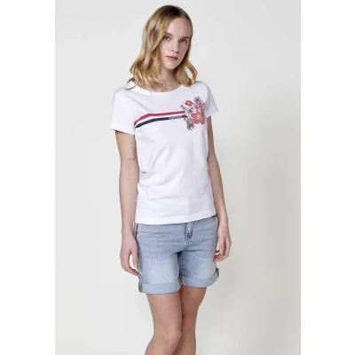 Imagen de Koroshi Camiseta estampada Blanco white, Mujer, Talla: 40, white