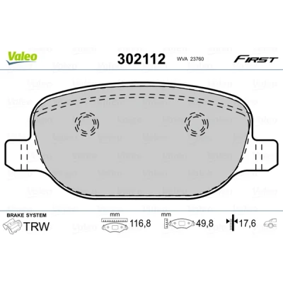 Imagen de VALEO 302112 Juego de pastillas freno FIRST Eje trasero excl. contacto avisador desgaste Chapa antichirridos ALFA ROMEO: 159 Berlina