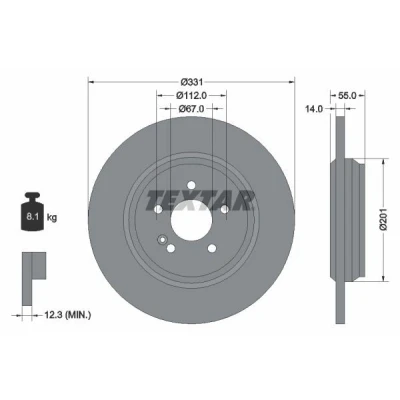 Imagen de TEXTAR PRO 92103303 Disco de freno 331 14 05/06 112 macizo revestido sin perno sujeción rueda, buje rueda MERCEDES BENZ: Clase ML
