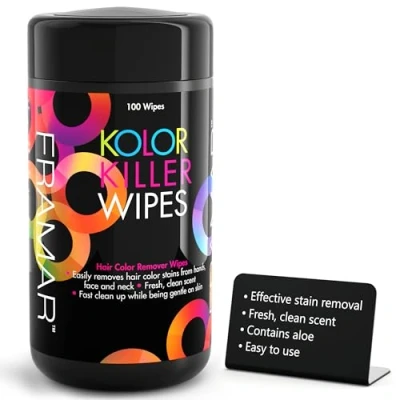 Imagen de FRAMAR Removedor de color cabello profesional tinte para la piel, Removedores peluquería, Kit el 100 toallitas