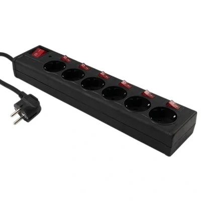 Imagen de McPower Regleta de enchufes 6 en 1 con Interruptor Individual, protección contra sobretensiones, 230V, 16A, 3.680W, 1,5m, Color Negro