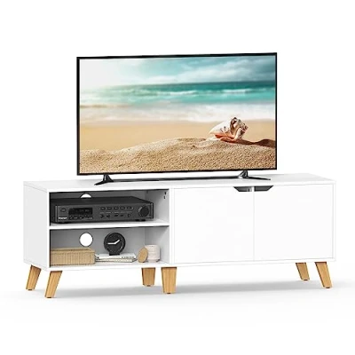 Imagen de VASAGLE Mueble de TV 2 Puertas, Soporte con Estantes Ajustables, Largo 140 cm, para Televisores 60 Pulgadas, Salón, Comedor, Dormitorio, Blanco LTV027T46