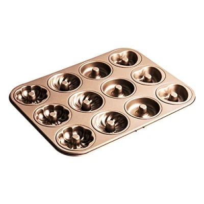 Imagen de Molde antiadherente de acero al carbono para rosquillas, galletas, panecillos, muffins, 12 agujeros, 4 patrones