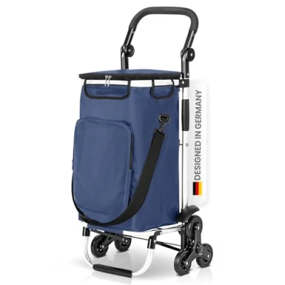 Imagen de wuuhoo® 2en1 carro de la compra Buddy con sistema 3 ruedas y aislamiento térmico, apilable, compartimento refrigerador, plegable para llevar azul oscuro