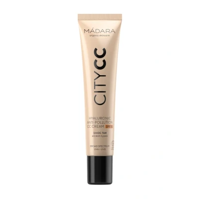 Imagen de MÁDARA Organic Skincare CITY CC Crema hialurónica antipolución SPF 15, TAN, 40 ml Con ácido hialurónico y protección solar UVA/UVB de amplio espectro, textura ligera sedosa.
