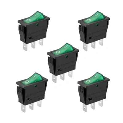 Imagen de Heschen Interruptor basculante SPST 3 terminales luz verde 16A 250VAC 5Pack