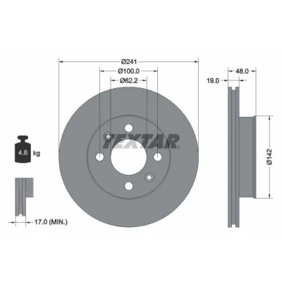 Imagen de TEXTAR PRO 92134103 Disco de freno 241 19 04/06 100 ventilación interna revestido sin perno sujeción rueda, buje rueda HYUNDAI: Getz