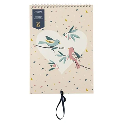 Imagen de Busy B Calendario Parejas de enero a diciembre 2023 Estampado Pájaros Planificador anual slim para dos, con columnas, bolsillos mensuales y pegatinas, 5244AMZ