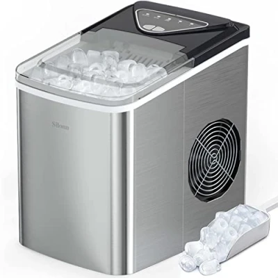 Imagen de Silonn máquina de cubitos hielo, 9 listos en 6 minutos 12 KG 24 horas, autolimpiante pequeña hielo con cuchara y cesta para cocina, oficina, bar fiesta