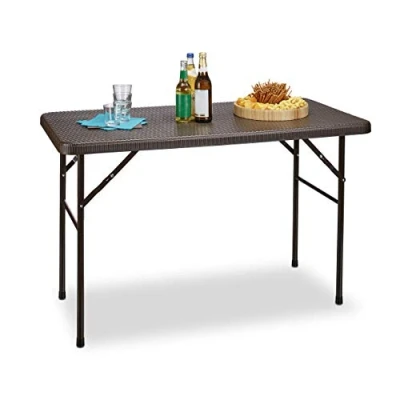 Imagen de Relaxdays Mesa de jardín Plegable Bastian, Plástico con Aspecto ratán, 74 x 121.5 61.5 cm, 1 Ud, Marrón
