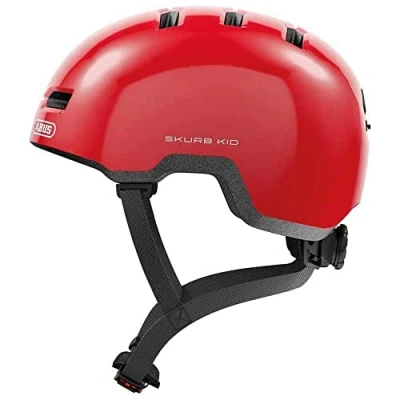 Imagen de ABUS casco infantil Skurb Kid de bicicleta robusto en look skater con espacio para una coleta y varios diseños niñas niños rojo brillante, talla S
