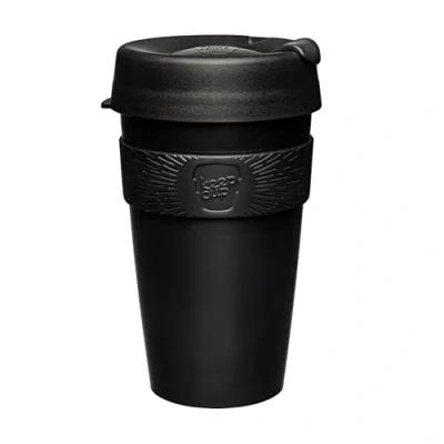 Imagen de KeepCup Taza de café reutilizable plástico ligero original con tapa a prueba salpicaduras, 454 ml, color negro
