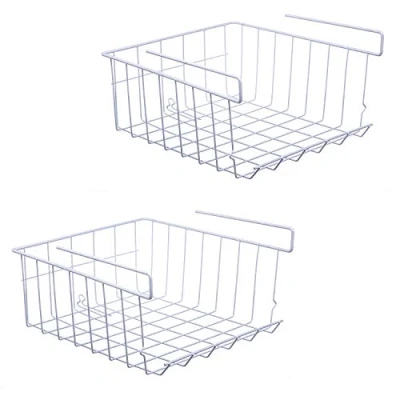 Imagen de ASTOTSELL Almacenaje de cocina bajo balda, Confezione da 2 cestelli portaoggetti in filo metallico ripiano per cucina, ufficio, dispensa, bagno, armadio, bianco