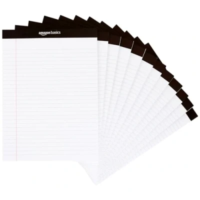 Imagen de Amazon Basics Cuaderno legal de rayas anchas 20.3 cm x 28.4 cm, Blanco, 50 Unidad, Paquete 12, Letras