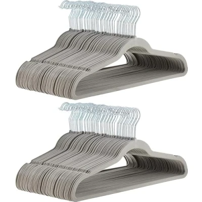 Imagen de Amazon Basics Perchas de Terciopelo para Trajes Paquete 100, Gris